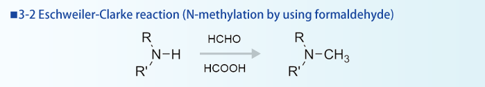 3-2 Eschweiler-Clarke reaction (N-methylation using formaldehyde), Chemical reaction formula